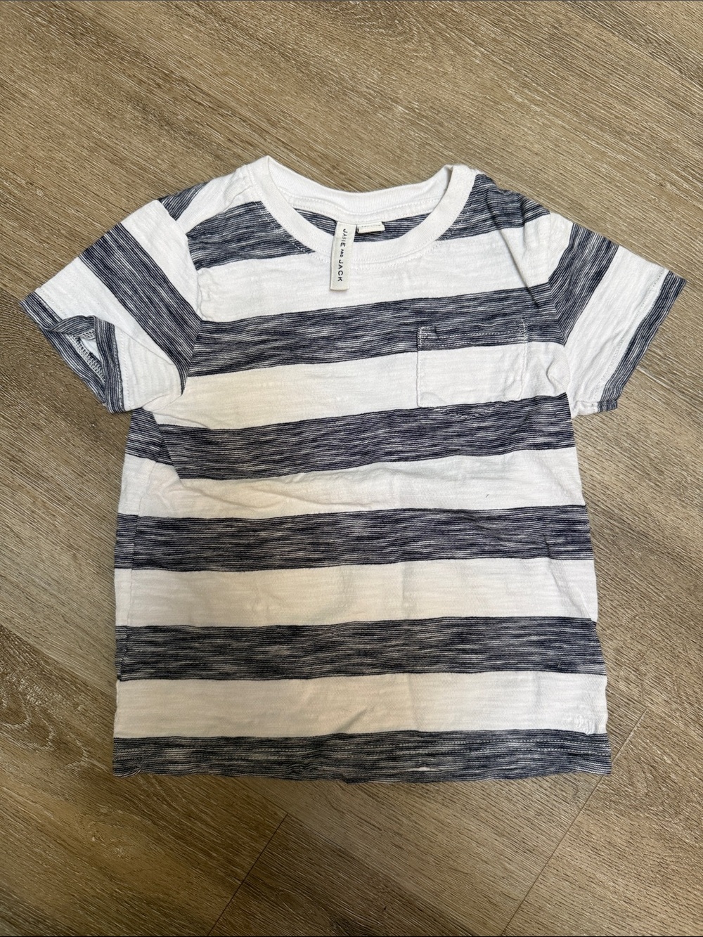 Janie and Jack White & Navy Striped Short Sleeve Tee